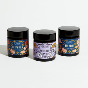 Mini Moisturiser Set:  Tallow Balm, Lard Night Cream & Bee Balm in 30ml jars